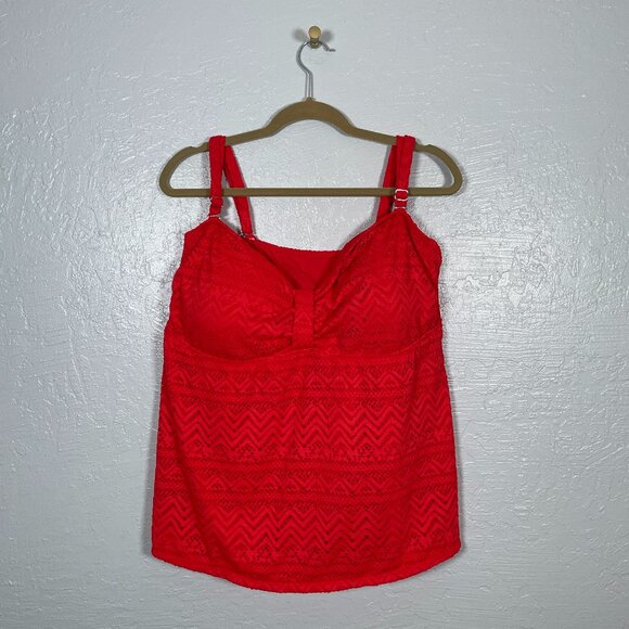 Catalina Other - Catalina Women Plus Size 3X Red Crochet Tankini Swim Top Padded Beach Summer